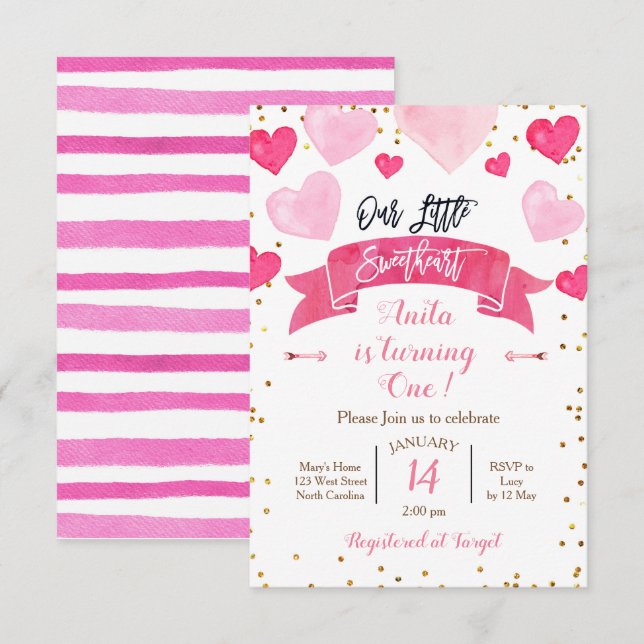 Invitación Cumpleaños de San Valentín Nuestra Pequeña Querida (Anverso / Reverso)