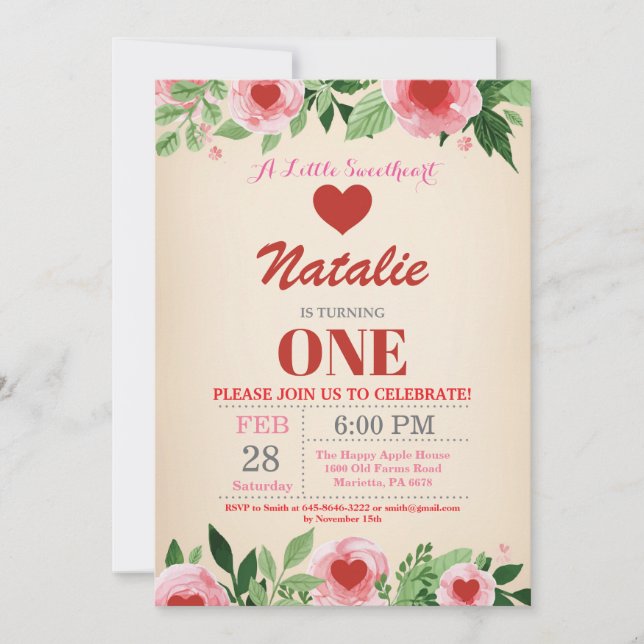 Invitación Cumpleaños de San Valentín Nuestra Pequeña Querida (Anverso)