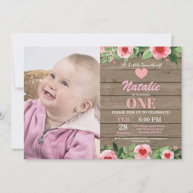 Invitación Cumpleaños de San Valentín Nuestro Pequeño Corazón (Anverso)