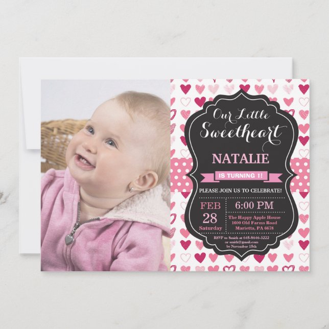 Invitación Cumpleaños de San Valentín Nuestro Pequeño Corazón (Anverso)