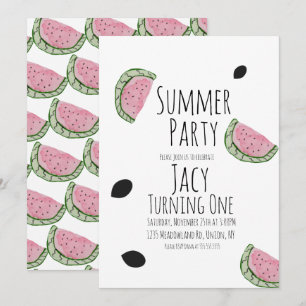 Invitación Cumpleaños de Sandía Acuarela Verano Semillas