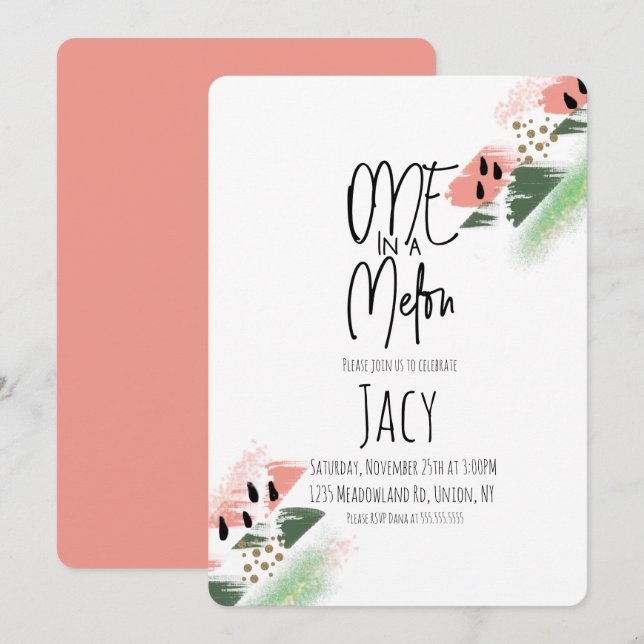 Invitación Cumpleaños de Sandía Chica Falso Brillo Pintura (Anverso / Reverso)