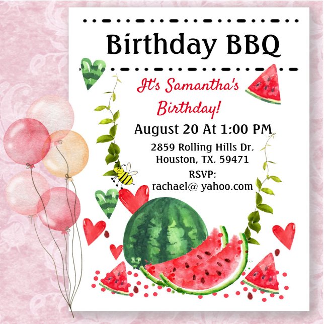 Invitación Cumpleaños de sandía de verano en la barbacoa (Subido por el creador)
