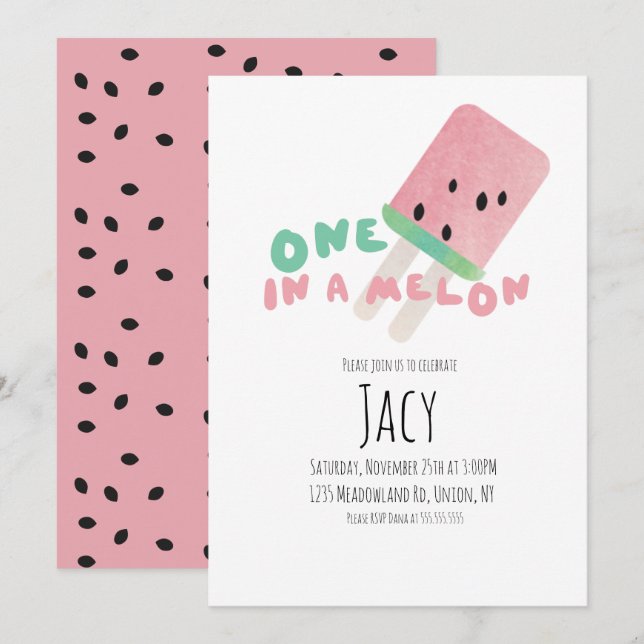 Invitación Cumpleaños de sandía / Fiesta de una en un melón (Anverso / Reverso)