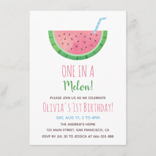 Invitación Cumpleaños de sandía One In A Melon primero