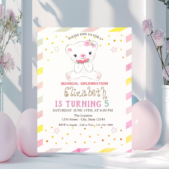 Invitación Cumpleaños de sandía rayada de osito de peluche  (Subido por el creador)