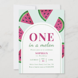 Invitación Cumpleaños de sandía rosa uno en una foto de melón