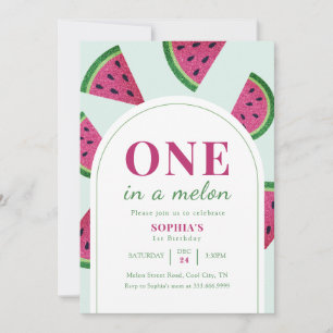 Invitación Cumpleaños de sandía rosa uno en una foto de melón