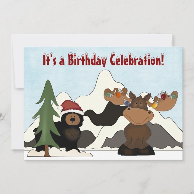 Invitación Cumpleaños de Santa Bear y Holiday Moose Mountain (Anverso)