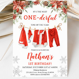 Invitación Cumpleaños de Santa Claus en la cuerda de ropa