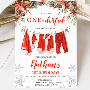 Invitación Cumpleaños de Santa Claus en la cuerda de ropa