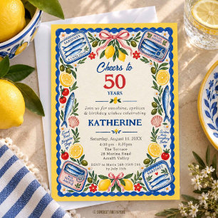 Invitación Cumpleaños de sardinas y limones mediterráneos