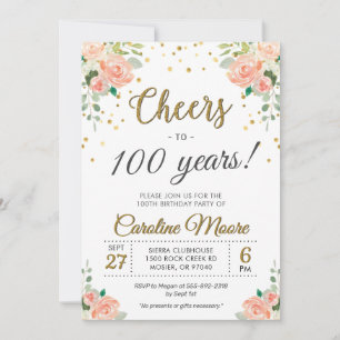 Invitación Cumpleaños de señoras número 100 - Centésima Flora