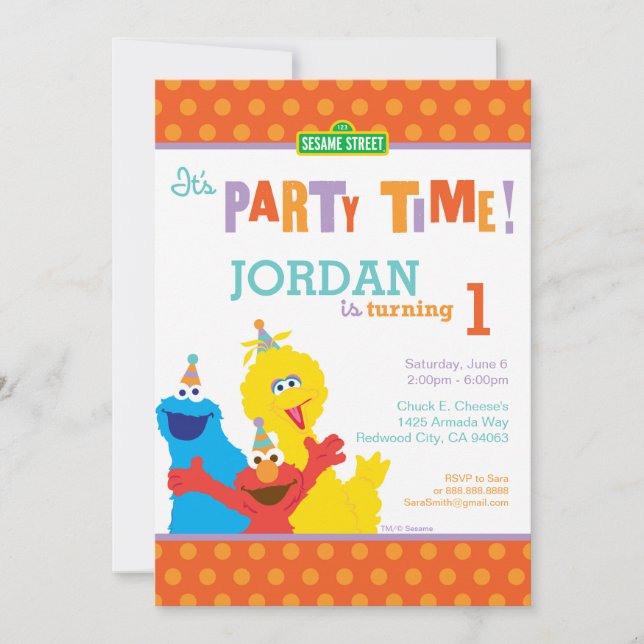 Invitación Cumpleaños de Sesame Pals (Anverso)