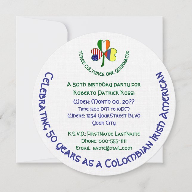 Invitación Cumpleaños de Shamrock irlandés colombiano (Anverso)