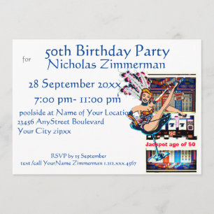 Invitación Cumpleaños de Showgirl y Slot Machine
