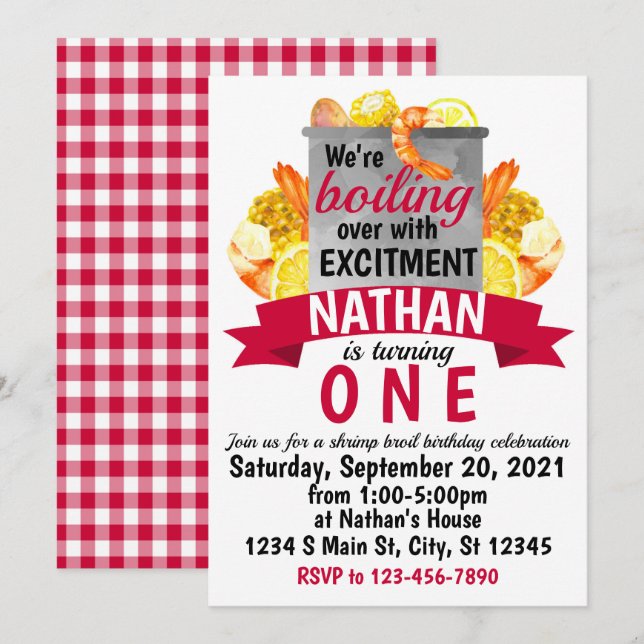 Invitación Cumpleaños de Shrimp Broil (Anverso / Reverso)