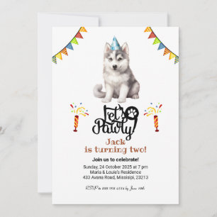 Invitación Cumpleaños de Siberian Husky con sombrero ¡Vamos a