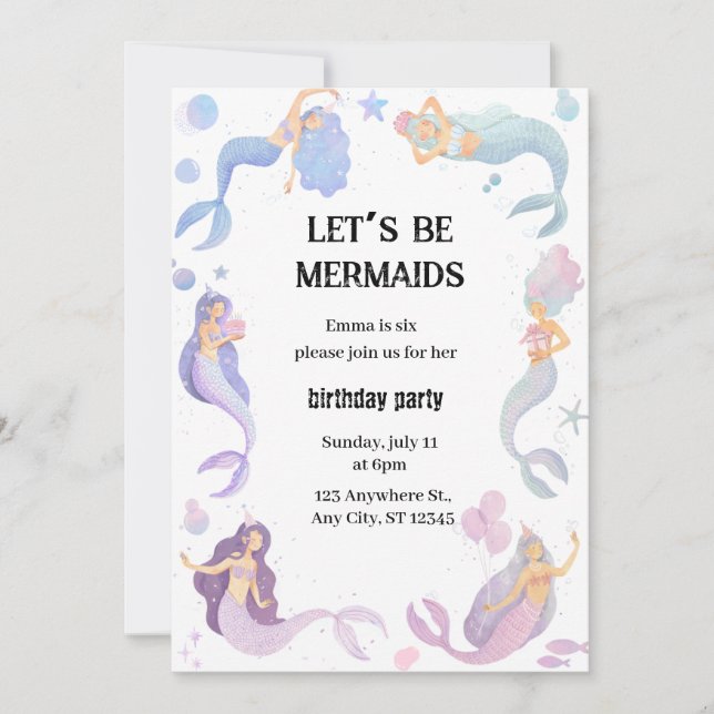 Invitación cumpleaños de sirena (Anverso)