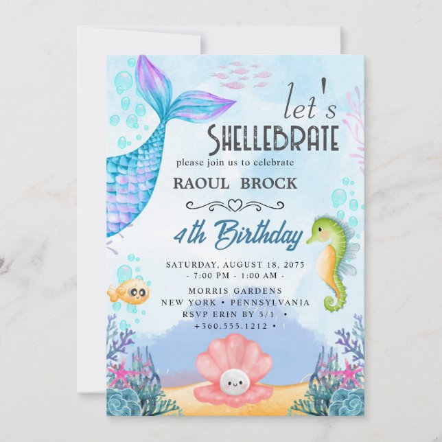 Invitación cumpleaños de sirena (Anverso)