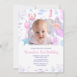 Invitación Cumpleaños de Sirena 1 año Bajo el Mar Foto