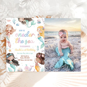 Invitación Cumpleaños de sirena 1 año Oneder el mar Foto
