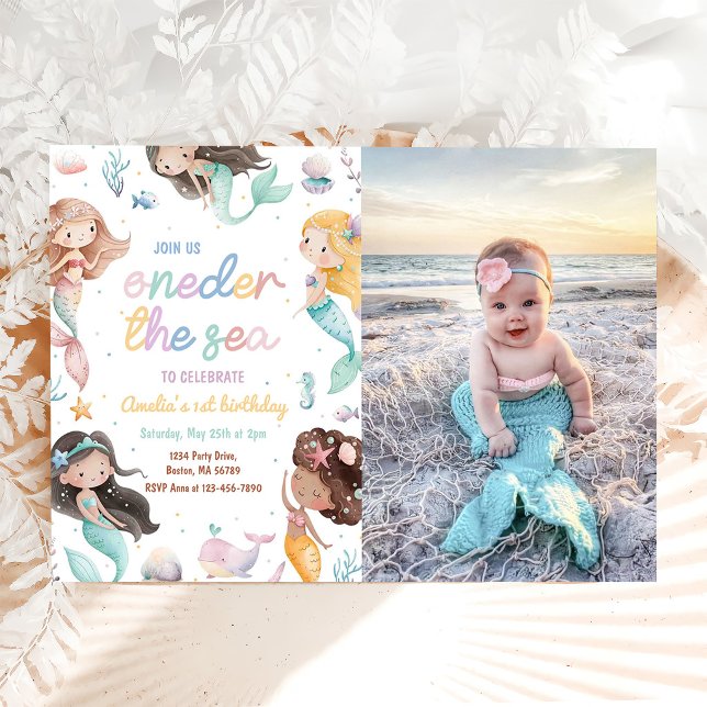 Invitación Cumpleaños de sirena 1 año Oneder el mar Foto (Subido por el creador)