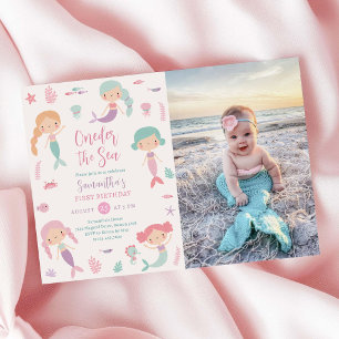 Invitación Cumpleaños de sirena 1 año Oneder el mar Foto