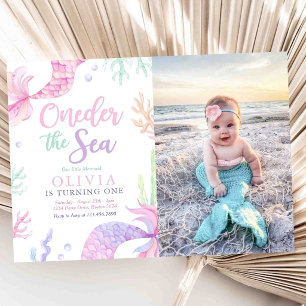 Invitación Cumpleaños de sirena 1er año Oneder The Sea Foto