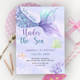 Invitación Cumpleaños de sirena 1er Bajo El Mar Sirena