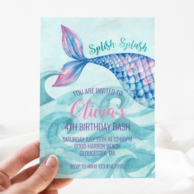 Invitación Cumpleaños de Sirena Acuarela (Subido por el creador)