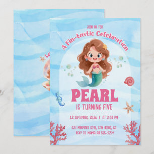 Invitación Cumpleaños de Sirena Acuarela Bajo el Mar