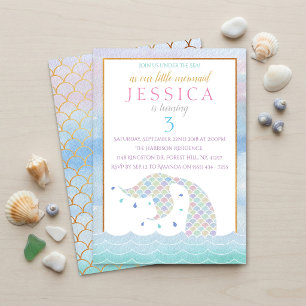 Invitación Cumpleaños de Sirena Acuarela Chic Arcoíris para C