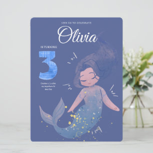 Invitación Cumpleaños de Sirena Acuarela Morada Lindo
