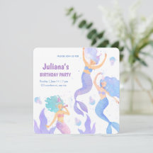 Cumpleaños de sirena acuarela violeta y azul