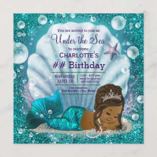 Invitación Cumpleaños de Sirena Afroamericana Bajo el Mar