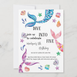 Invitación cumpleaños de sirena azul y rosa y púrpura