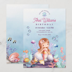 Invitación Cumpleaños de sirena bajo el mar
