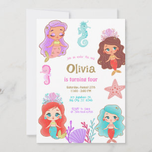 Invitación Cumpleaños de Sirena Bajo el Mar