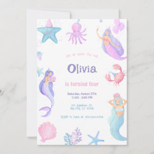 Invitación Cumpleaños de Sirena Bajo el Mar 