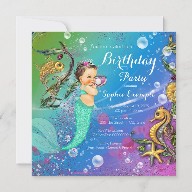 Invitación Cumpleaños de Sirena Bajo el Mar (Anverso)