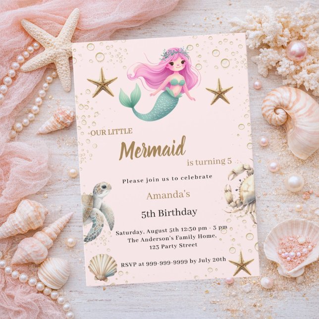 Invitación Cumpleaños de sirena bajo el mar animales del océa (Subido por el creador)