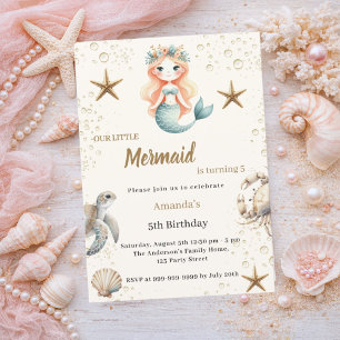 Invitación Cumpleaños de sirena bajo el mar animales del océa