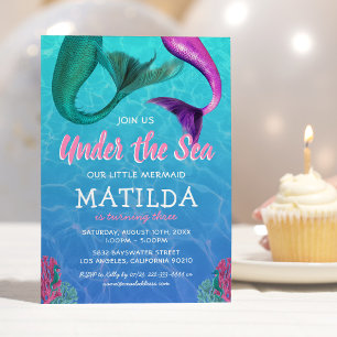 Invitación Cumpleaños de Sirena Bajo el Mar en la Piscina