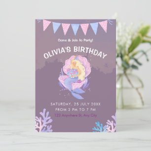 Invitación Cumpleaños de sirena bajo el mar para niñas, Fiest