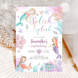 Invitación Cumpleaños de Sirena Bajo el Mar Salpica Salpica