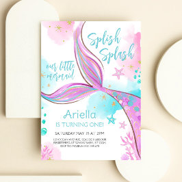 Invitación Cumpleaños de Sirena bajo el Mar Salpica Salpica 
