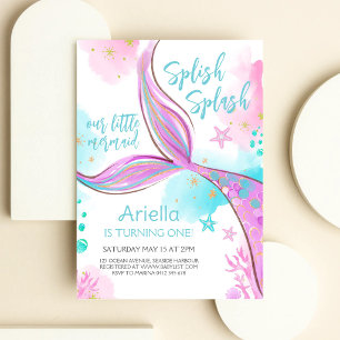 Invitación Cumpleaños de Sirena bajo el Mar Salpica Salpica