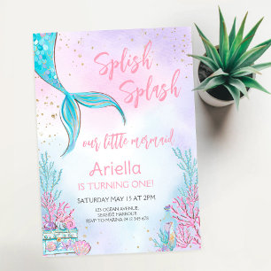 Invitación Cumpleaños de Sirena bajo el Mar Salpica Salpica
