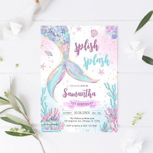 Invitación Cumpleaños de Sirena Bajo el Mar Splash